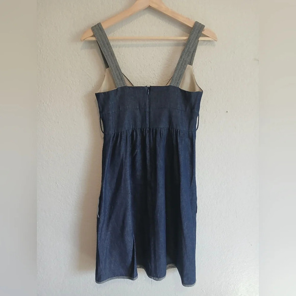 💚5/$25 Voom Dark Denim Luxe Denim Sun Dress Pockets Mini Small Cotton Chambray - Picture 6 of 7
